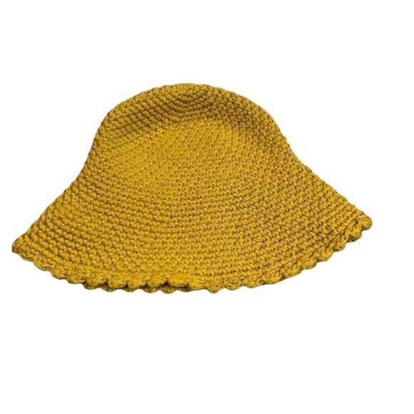 Free People Pixie Crocheted Knit Bucket Hat Solid Mustard Yellow - Picture 5 of 7